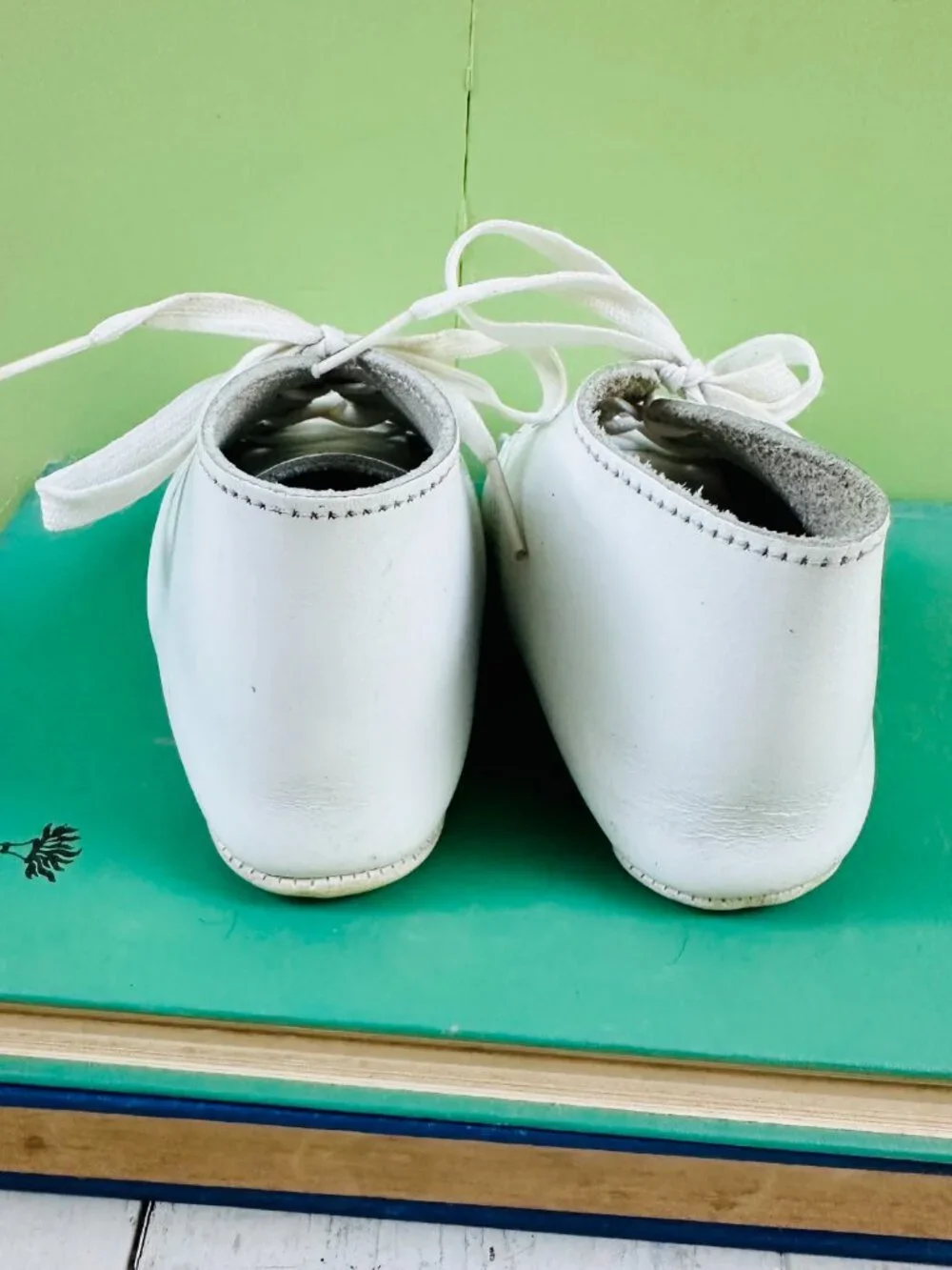 Vintage White Leather Baby Shoes Lace Up Crib Booties Nursery Decor